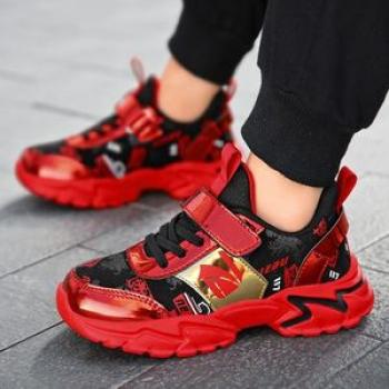 Children`s Sneakers Boy Skate Shoes Kids Velcro Sport Shoes -Black&Red