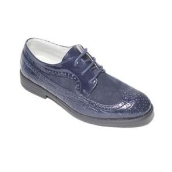 Boys Formal Shoes Navy Blue Suede Faux Patent Leather Oxford