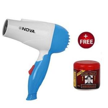 Foldable Mini Travel Hair Dryer - White/Blue + Free Hair Cream