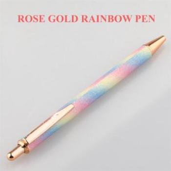 Ball Pen with Rainbow Barrel and Rose Gold Metal Trim 0.7mm Black Ink