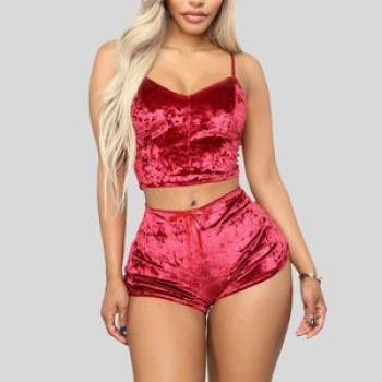 2 Piece Velvet Sexy Ladies Lingerie - Red