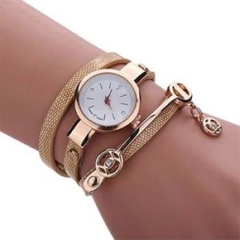Stainless Watch Creative Beautiful Round Rhinestone-Brown