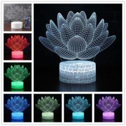 Creative 3D LED Lotus Night Lamp Touch Switch Colorful Bed Light Home Office Decoration