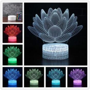Creative 3D LED Lotus Night Lamp Touch Switch Colorful Bed Light Home Office Decoration