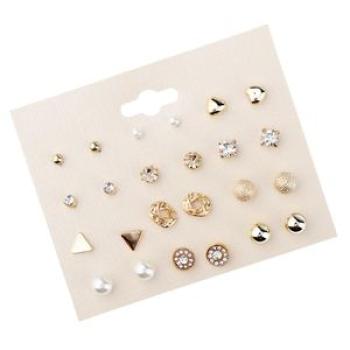 12 Pairs Crystal Earrings Ladies Stud Earrings School Girl Gold