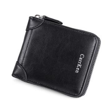 Men`s Leather Wallet Zipper Small Purse Card Holder Coin Purse Monnaie Money Bag