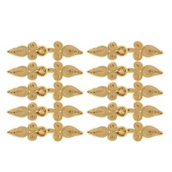 10 Pairs DIY Chinese Knot Frog Heart Buttons Closures Clothing Gold