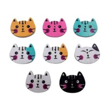 Wholesale 100Pcs Mixed Cat Shape Wood Buttons Embellishments Craft