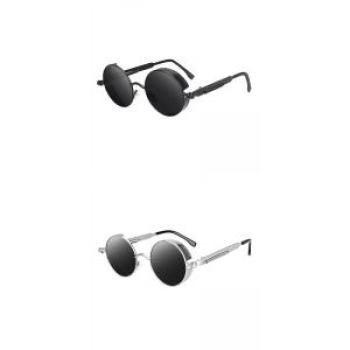 2x Fashionable Steampunk Retro Round Sunglasses Vintage Circle Women