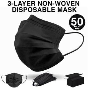 50 Pieces Disposable Protective Face Mask 3-Layer - Black