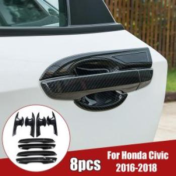 Carbon Fiber Style Handle Bowl Cover Trim Fit For Honda Civic 2016-2018
