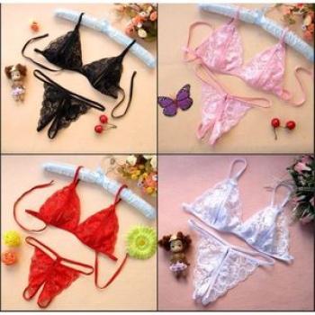 4 Suit Lace Lingerie Bras Transparent Briefs Three-point Underwear Panties