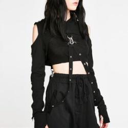 Women Girls Cold Shoulder Hoodie Crop Top ong Sleeve Mesh Pullover L