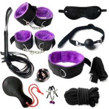 10Pcs/Set SM Game Restraint Bondage Whip Handcuffs-Purple