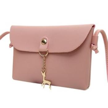 ple Style Deer Pendant Shoulder Bag Crossbody Bag PU Leather Small Flap Bag-Pink