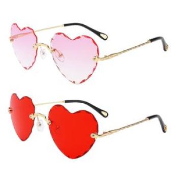 2 Pair Girls Fashion Heart Rimless Anti-UV Sunglasses Eyewear Pink+Red
