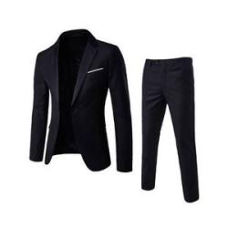 2 In 1 Men`s Suits Coat Pants Vest Uniform Set-Black