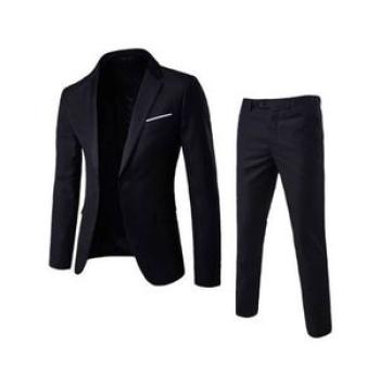 2 In 1 Men`s Suits Coat Pants Vest Uniform Set-Black