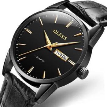 OLEVS Men Women Fashion Round Dial Waterproof Analog Display Quartz Watch Gift-Black