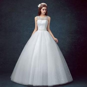 Womens Sleeveless Lace Wedding Dress-White