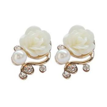 1 Pair Ear Stud Rose Flower Shape Versatile Alloy Faux-White