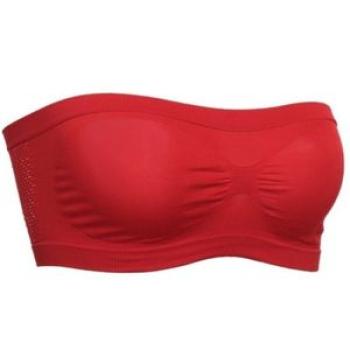 Women Solid Color Breathable Strapless Seamless Push Up-Red