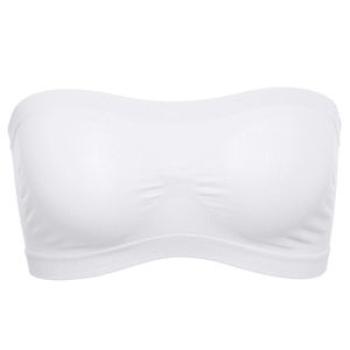 Women Solid Color Stretch Seamless Strapless Anti-slip-White