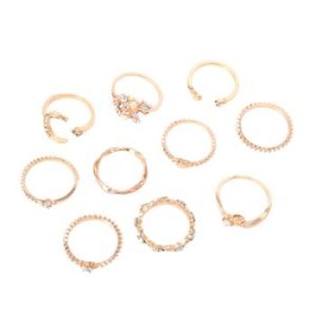 10Pcs Women Ring Ladies Trendy Different Shape Ring Golden