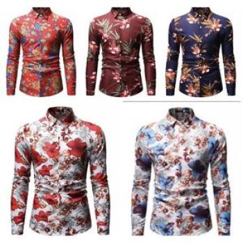 Floral Print Long Sleeve Shirt - 5 Pieces - Multicolor
