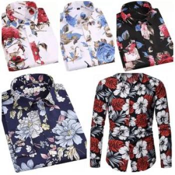 Floral Print Long Sleeve Shirts  5 Pieces- Multicolour