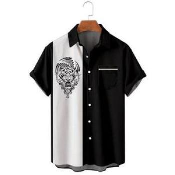 Vintage Striped Colorblock Short Sleeve Shirt Shirt-black