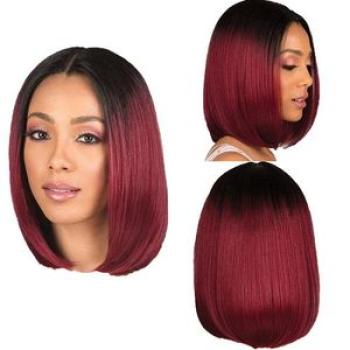 Black Gradient Wine Red Bobble Wig