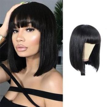 Wig, Short Hair, Full Bangs, Short Straight Hair