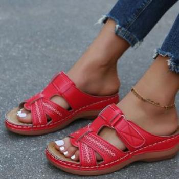 Ladies Fashion Sandals Platform Wedge Casual Slippers - Red