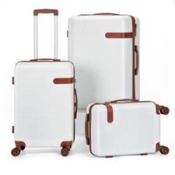 3pcs Plastic Traveling bag suitcase - Brown/Off-white