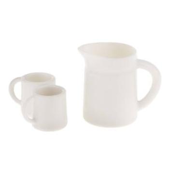 112 Scale Plastic 3pcs White Dollhouse Miniature TeaCoffee Cup  Pot