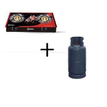 2GS-G Double Burner Table Top Gas Stove - Wine +15kg Domestic Cylinder