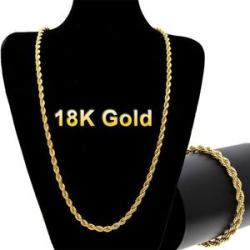 18k Gold Long Chain Men Necklace Gifts(Size:18-30inch, 5mm)