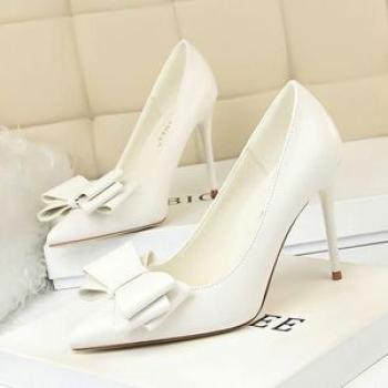 Office Shoes Ladies Pump Bow Woman Pumps High Heels Women Stiletto Heels White