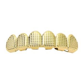 Gold Plated Texture Grills Rapper 6 Teeth Caps Silicone Mold Gold Top