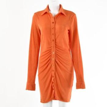 Sexy Long Sleeve Mini Dresses Solid Streetwear Female Shirt Vestidos Orange