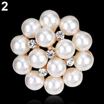 Flower Rhinestone Imitation Pearl Brooch Pin DIY-Golden