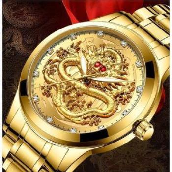 Men`s Waterproof Quartz Diamond Set Ruby Fashion Wrist Watch - Gold