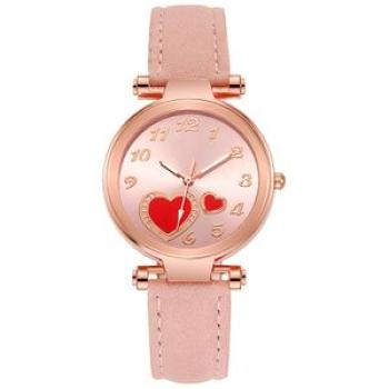 Women Watch Heart Dial Plate Anti-Scratch Faux Leather-Pink