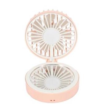 Folding Handheld USB Portable Mini Charging Fan with Makeup Mirror Pink
