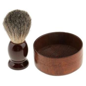 Wooden Men`s Sng Brush With Shave Mug Bowl Barber Beard  Cup Set
