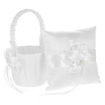7 * 7 Inches Ivory White Satin Flower Bowknot Ring Bearer