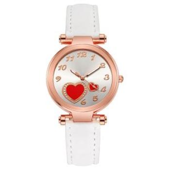 Women Watch Heart Dial Plate Anti-Scratch Faux Leather-White