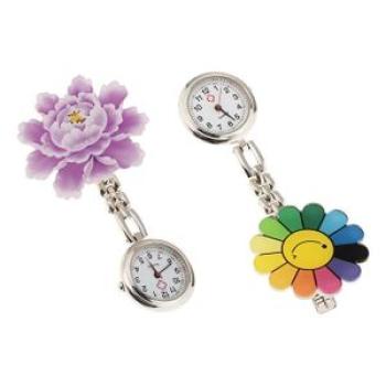 2Pcs Women Flower Nurse Pocket Watch Metal Quartz Type Fashion Round