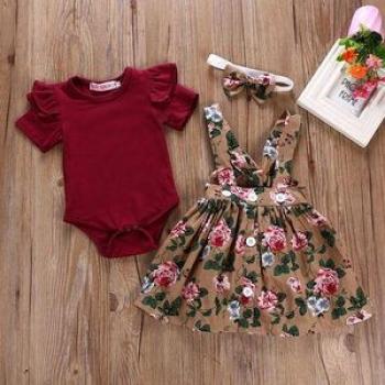 Baby Short Sleeve Jumpsuit Headband Three Piece Set